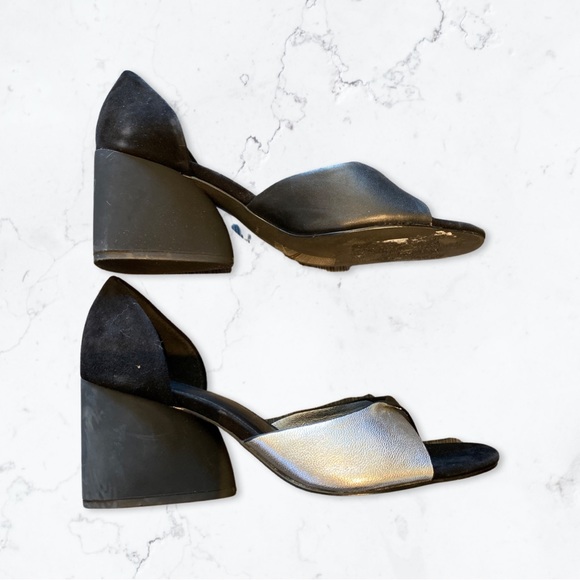 EUC - Halston black and silver leather heels - Picture 2 of 2